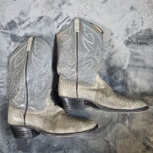 Vintage Dan Post Snake Skin Cowboy Boots 9 1/2 D Gray West